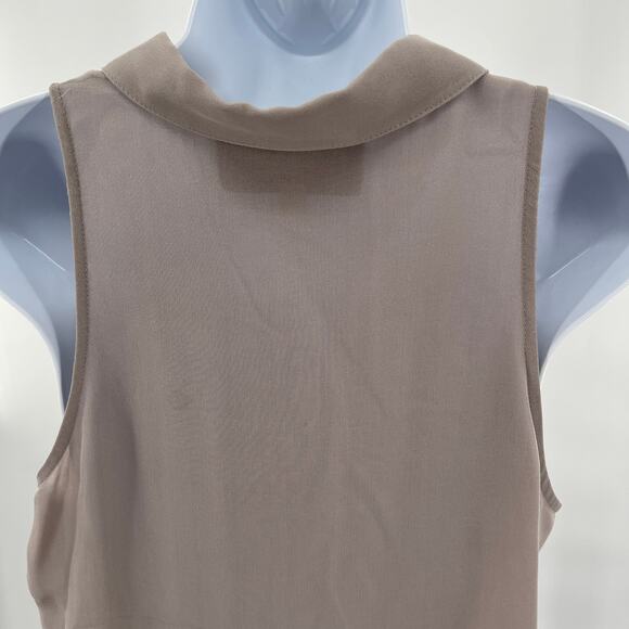 Rory Beca Tan Silk Beaded Bodice Sheer Sleeveless Collared Blouse Women Sz S - Picture 5 of 8